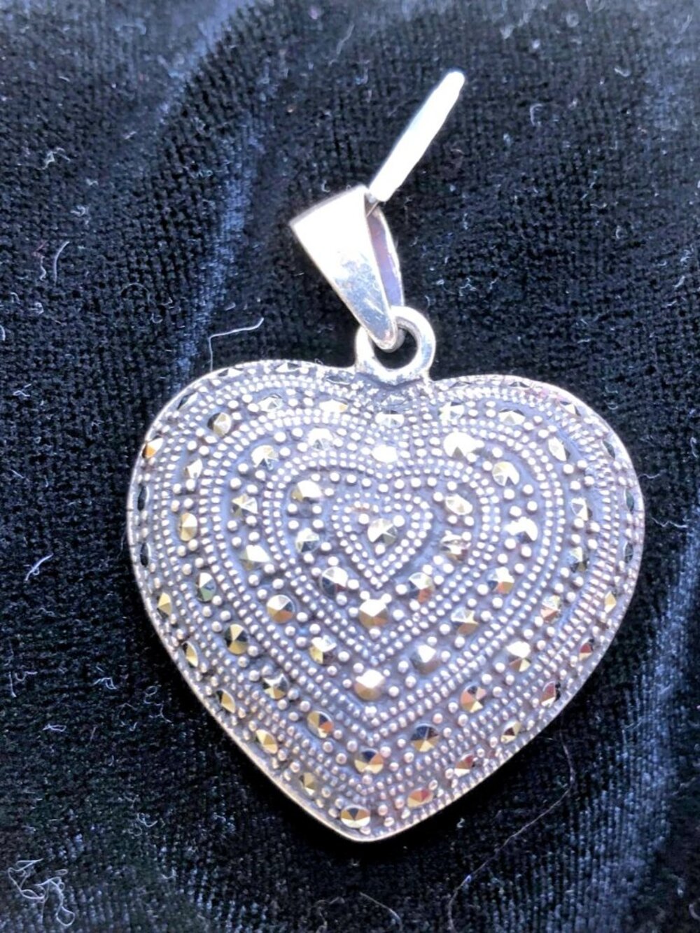 Vintage sterling silver marcasite heart, victorian 17.54 gm, boho, 1.25"